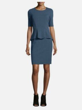 Lafayette 148 York Blue Peplum  Sheath Dress Women's Size 12